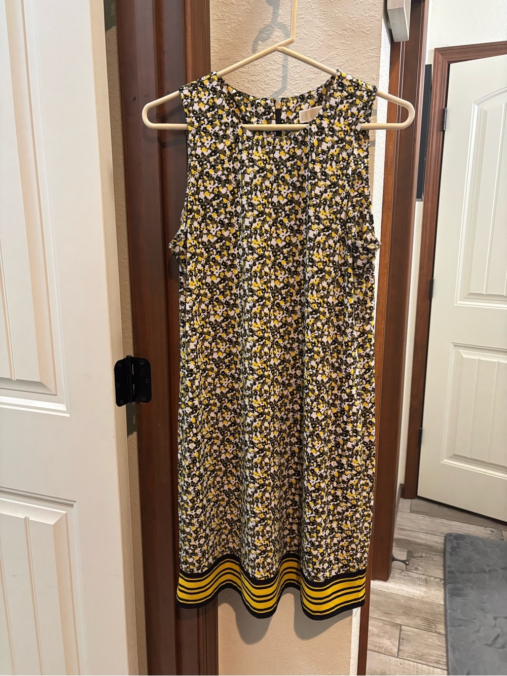 Michael Kors Yellow and Black Floral Midi Shift Dress